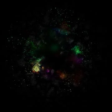 Explosion of colored powder isolated on black background. Abstract colored .. Illustrazione stock
