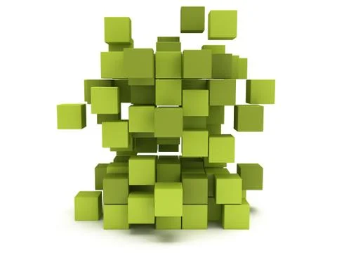 Explosion Cubes block. Assembling concept. 스톡 일러스트