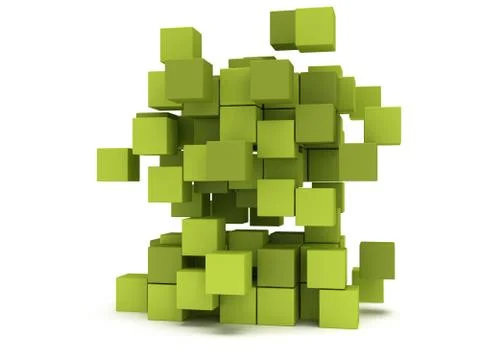 Explosion Cubes block. Assembling concept. 스톡 일러스트