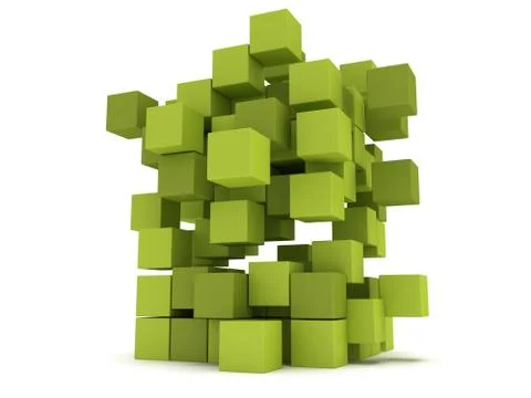 Explosion Cubes block. Assembling concept. 스톡 일러스트