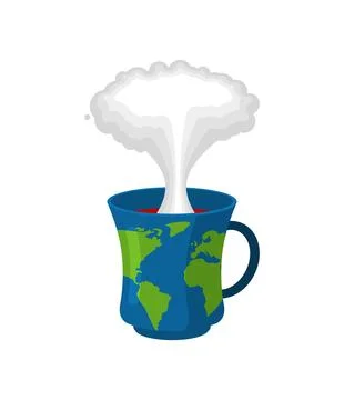 Explosion in cup of coffee. Nuclear explosion in a mug. Doomsday concept Stock Illustration