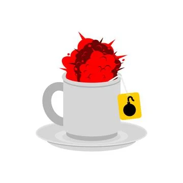 Explosion in cup of coffee. Nuclear explosion in a mug. Doomsday concept Stock Illustration