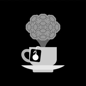 Explosion in cup of coffee. Nuclear explosion in a mug. Doomsday concept Stock Illustration