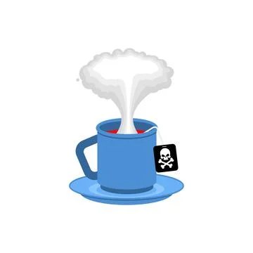 Explosion in cup of coffee. Nuclear explosion in a mug. Doomsday concept Stock Illustration