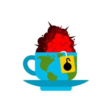 Explosion in cup of coffee. Nuclear explosion in a mug. Doomsday concept Stock Illustration