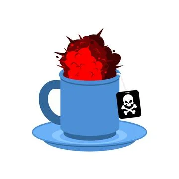 Explosion in cup of coffee. Nuclear explosion in a mug. Doomsday concept Stock Illustration