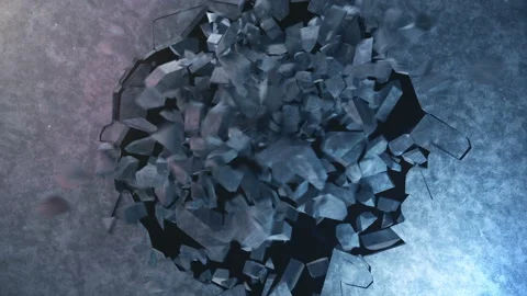 Explosion destroys the wall, broken concrete wall. Fragments of concrete wall Stock Footage 98580401