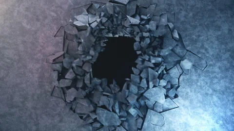 Explosion destroys the wall, broken concrete wall. Fragments of concrete wall Stock Footage 98582244