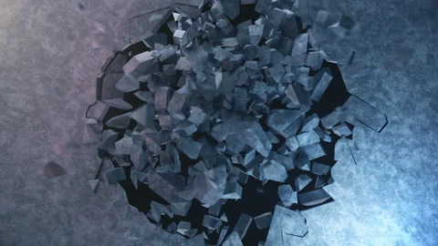 Explosion destroys the wall, broken concrete wall. Fragments of concrete wall Stock Footage 98582284