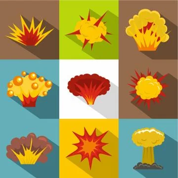 Explosion destruction icon set, flat style Illustrazione stock