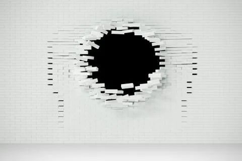 Explosion, destruction of a white brick wall, abstract background for Template Stock Illustration
