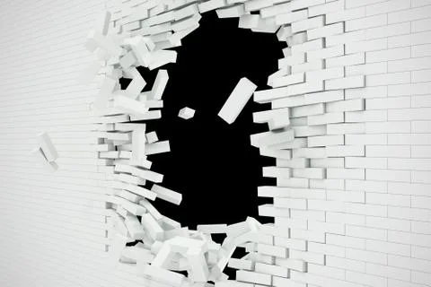 Explosion, destruction of a white brick wall, abstract background for Template Stock Illustration