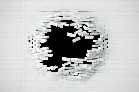Explosion, destruction of a white brick wall, abstract background for Template Illustrazione stock
