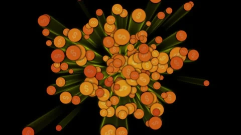 Explosion of Dollar Coins on Black Background Video stock 305393613