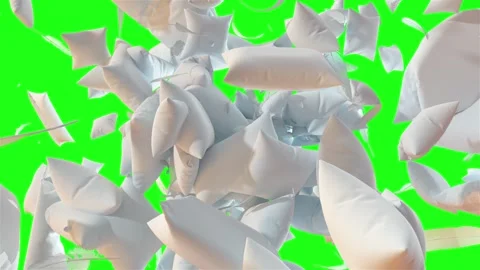 Explosion of down pillows and feathers on Green screen and alpha mask Stock Footage 264771331