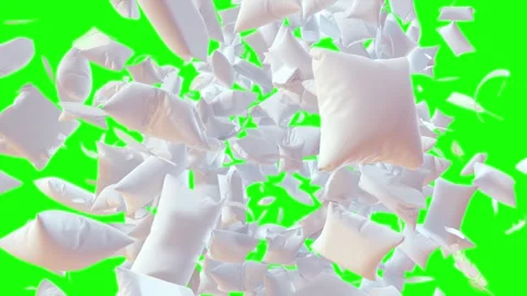 Explosion of down pillows and feathers on Green screen and alpha mask Stock-Footage 264771344