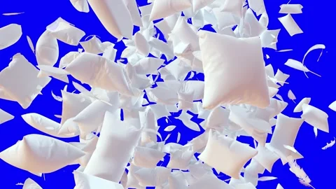 Explosion of down pillows and feathers on Green screen and alpha mask Stock Footage 264771359