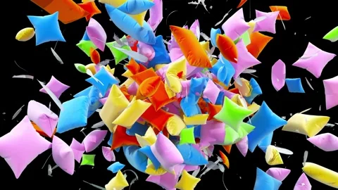 Explosion of down pillows and feathers on Green screen and alpha mask Video stock 264828122