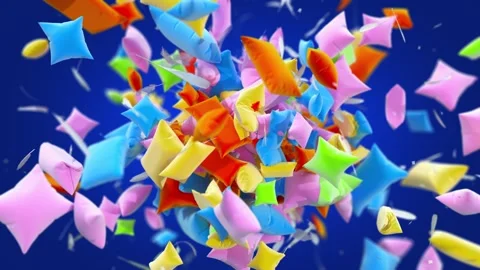 Explosion of down pillows and feathers on Green screen and alpha mask Stock Footage 264828198