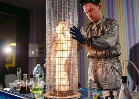 Explosion during the experiment. Unsuccessful experiment in the chemical Stock Photos