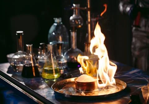 Explosion during the experiment. Unsuccessful experiment in the chemical Stock Photos