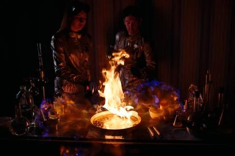 Explosion during the experiment. Unsuccessful experiment in the chemical Foto stock