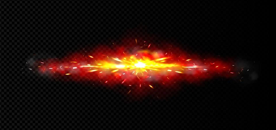 Explosion effect with fire, sparks and smoke Illustrazione stock