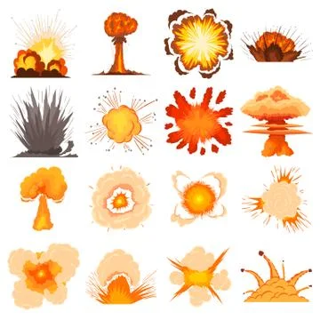 Explosion effect icons set, cartoon style Illustrazione stock