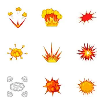 Explosion effect icons set, cartoon style Stock Illustration