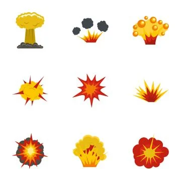 Explosion effect icons set, flat style Stock Illustration