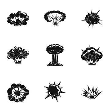 Explosion effect icons set, simple style Stock Illustration