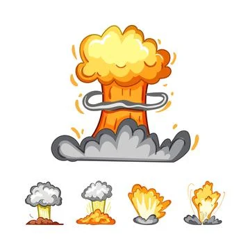 Explosion effect with mushroom cloud and diverse blasts Stock Illustration