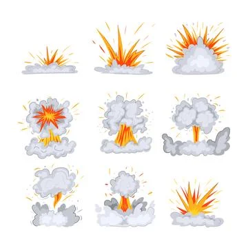 Explosion effect set cartoon vector illustration Stock Illustration