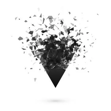 Explosion effect. Shatter dark triangle. Abstract cloud of pieces after explo Stock Illustration
