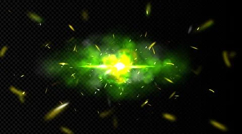 Explosion effect with sparks green light and smoke Stock Illustration