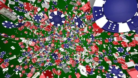 Explosion of elements for the casino. cinematic background. seamless loop. Video stock 84837247