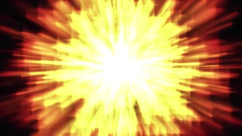 Explosion energy burst radiating outward from center with bright light in d.. Video stock 341720426