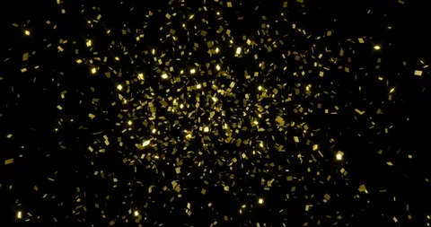 Explosion of falling down golden metallic glitter foil confetti, animation 스톡 동영상 96038740