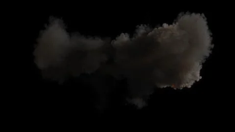 Explosion fiery blast war visual effect rendering on black backgrounds Vídeos de archivo 331412092