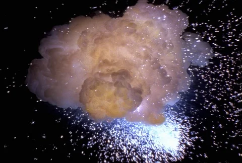 Explosion with fiery comet and column of flames Stock Footage 86915021