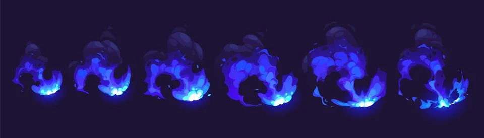 Explosion fire animation set on black background Stock Illustration