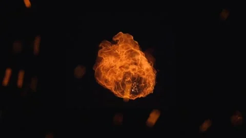 Explosion of Fire Ball on moving isolated in Black background 3D Seamless Stock Footage 141352433