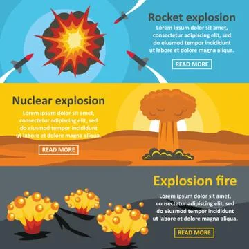 Explosion fire banner horizontal set, flat style Stock Illustration