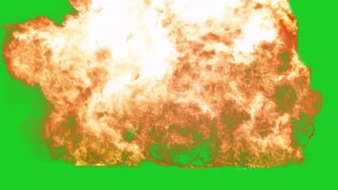 Explosion fire blast with orange flames and smoke on green screen background 4k Stock Footage 329964817