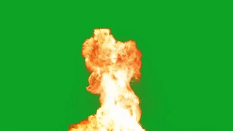 Explosion fire flame burst rising upward on green screen background for composit Stock Footage 332762094
