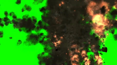 Explosion, fire, fragments, black smoke on green screen Stock Footage 47505028