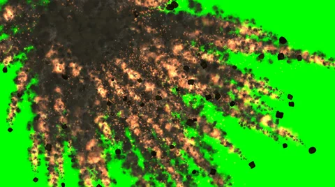Explosion, fire,  fragments, black smoke on green screen Stock Footage 60423451