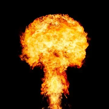 Explosion - fire mushroom. Mushroom cloud fireball from an explosion at night Foto stock