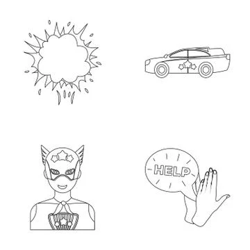 Explosion, fire, smoke and other web icon in outline style.Superman, superforce Stock-Illustration