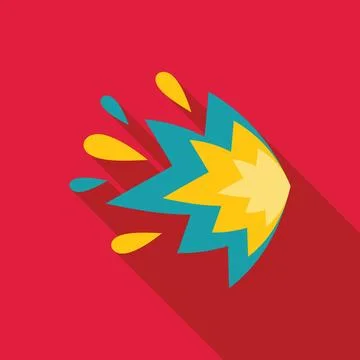 Explosion flash with fire and smoke flat icon with long shadow Stock Illustration